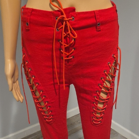 Edikted Scarlet Lace-Up Wide Leg Pants - Picture 3 of 13